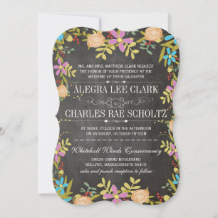 Rustic Blommigt Garland Chalkboard Bröllop Inbjudningar