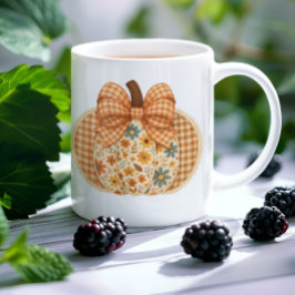 Rustic Blommigt Gingham Autumn Pumpkin Kaffemugg