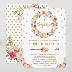 Rustic Blommigt Girl Baptism Christening-inbjudan Inbjudningar