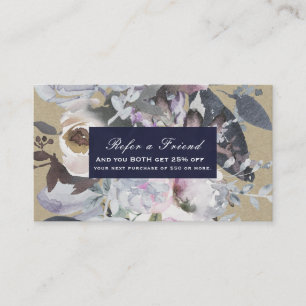 Rustic Blommigt Glam Navy Kraft Chic Reflektera en Rabattkort