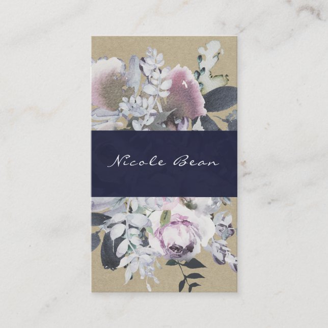 Rustic Blommigt Glam Navy Kraft Modern Chic Visitkort (Framsida)