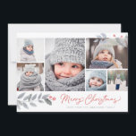 Rustic Blommigt God jul Multi-Photo Collage Julkort<br><div class="desc">Det här visuella och festive 6-fotokortet har en fotokollage,  blommigtar och säger God jul i modernt penselskript. Kommer med ett matchande mönster på baksidan.</div>