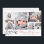 Rustic Blommigt God jul Multi-Photo Collage Julkort<br><div class="desc">Det här visuella och festive 6-fotokortet har en fotokollage,  blommigtar och säger God jul i modernt penselskript. Kommer med ett matchande mönster på baksidan.</div>