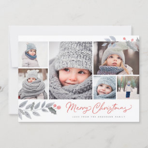 Rustic Blommigt God jul Multi-Photo Collage Julkort