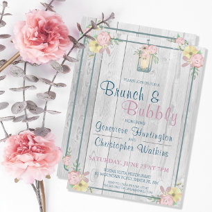 RUSTIC BLOMMIGT GRÅTT BARNWOOD PAR MÖHIPPA BRUNCH INBJUDNINGAR