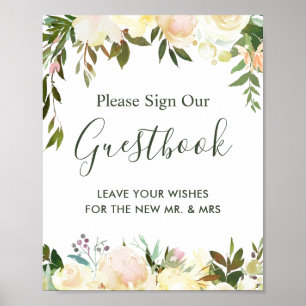 Rustic Blommigt Greenery Bröllop Guestbook-tecken Poster