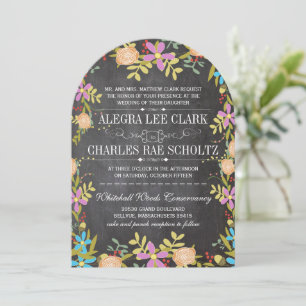 Rustic Blommigt Greenery Chalkboard Bröllop Inbjudningar