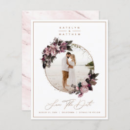 Rustic Blommigt Guld-framfoto och -kalligrafi Spara Datumet