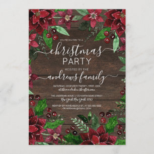 Rustic Blommigt Holly Ivy Watercolor Wood jul Inbjudningar