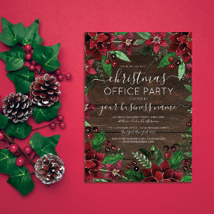 Rustic Blommigt Holly Ivy Wood Corporate jul Inbjudningar