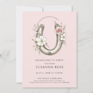 Rustic Blommigt Horseshoe Bachelorette Party Rosa Inbjudningar