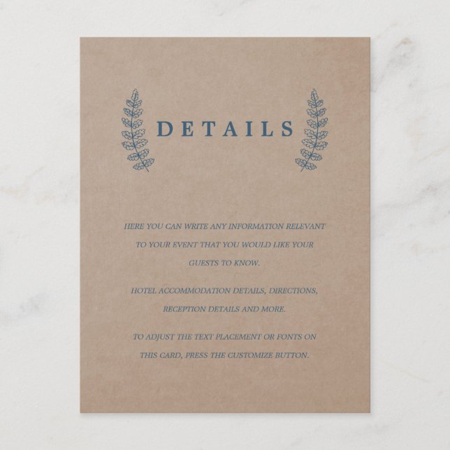 Rustic Blommigt | Informationskort för Faux Kraft  Tilläggskort (Framsida)