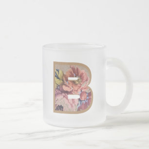 Rustic Blommigt Initial Brev B Monogram Frostad Glasmugg
