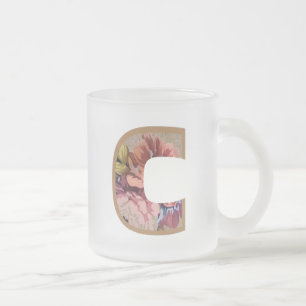 Rustic Blommigt Initial Brev C Monogram Frostad Glasmugg