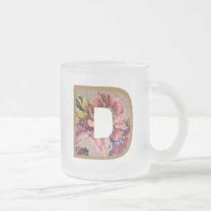 Rustic Blommigt Initial Brev D Monogram Frostad Glasmugg