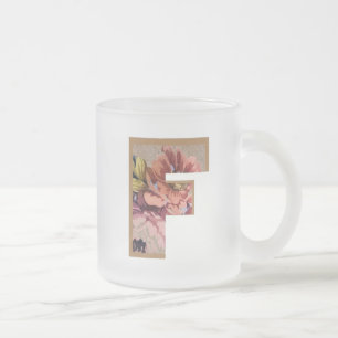 Rustic Blommigt Initial Brev F Monogram Frostad Glasmugg