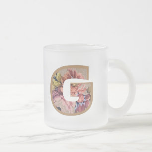 Rustic Blommigt Initial Brev G Monogram Frostad Glasmugg