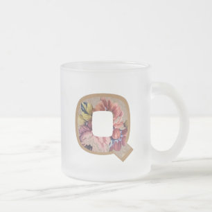 Rustic Blommigt Initial Brev Q Monogram Frostad Glasmugg