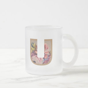 Rustic Blommigt Initial Brev U Monogram Frostad Glasmugg