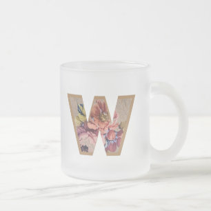 Rustic Blommigt Initial Brev W Monogram Frostad Glasmugg