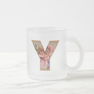 Rustic Blommigt Initial Brev Y Monogram Frostad Glasmugg
