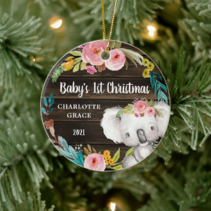 Rustic Blommigt Koala Baby Första jul Julgransprydnad Keramik
