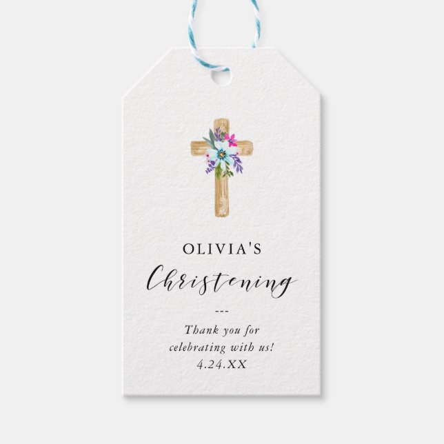 Rustic Blommigt Kor Kraft look | Christening Presentetikett (Framsidan)