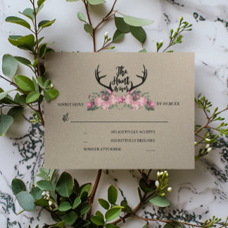 Rustic Blommigt Kraft Hunt är över Bröllopet OSA Kort