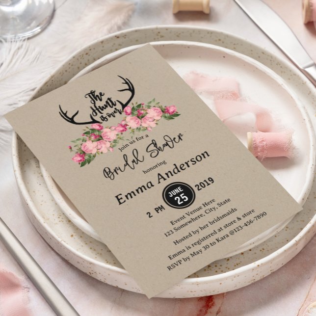 Rustic Blommigt Kraft Hunt är över Möhippan Inbjudningar (Skapare uppladdad)