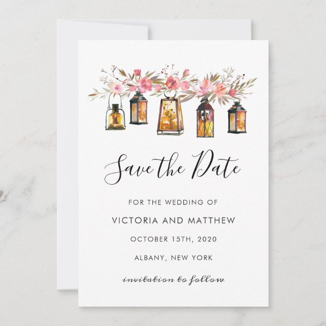 Rustic Blommigt Lantern Bröllop spara datum Spara Datumet (Framsida)