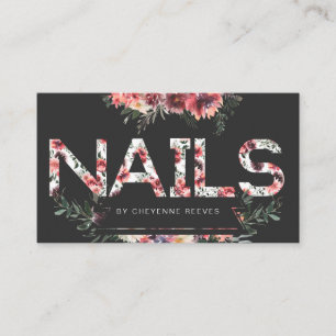 Rustic Blommigt Lettering på svart   NAGEL Visitkort
