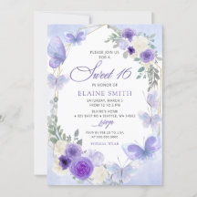 Rustic Blommigt Lila Lilac Butterflies Sweet 16