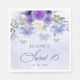 Rustic Blommigt Lila Lilac Butterflies Sweet 16 Pappersservett