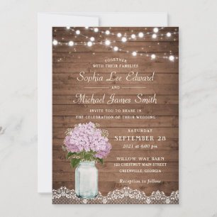 Rustic Blommigt Lilac Hydrangea Mason Burk Snöre L Inbjudningar