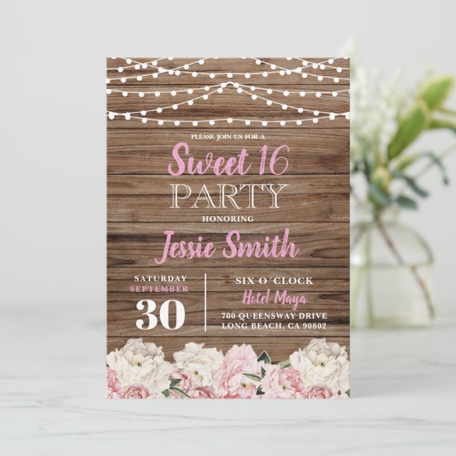 Rustic Blommigt Ljus Födelsedagsfest Ro Sweet 16  Inbjudningar (Stående Fram)