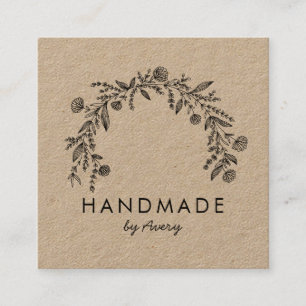 Rustic Blommigt Logotyp Kraft Fyrkantigt Visitkort