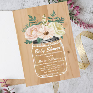 Rustic Blommigt Mason Burk | Burlap Snöre Baby Sho Inbjudningar