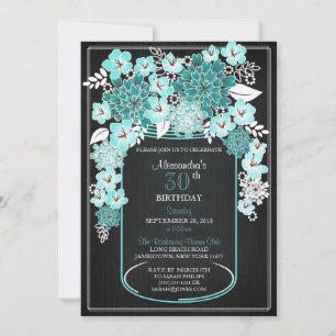 Rustic Blommigt Mason Burk Chalkboard Birthday 4 Inbjudningar