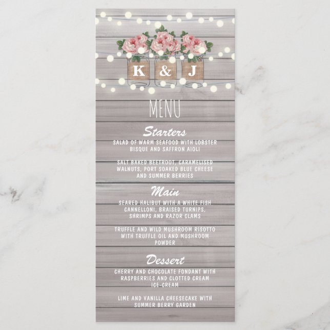 Rustic Blommigt Mason Burk Menu Meny (Framsida)