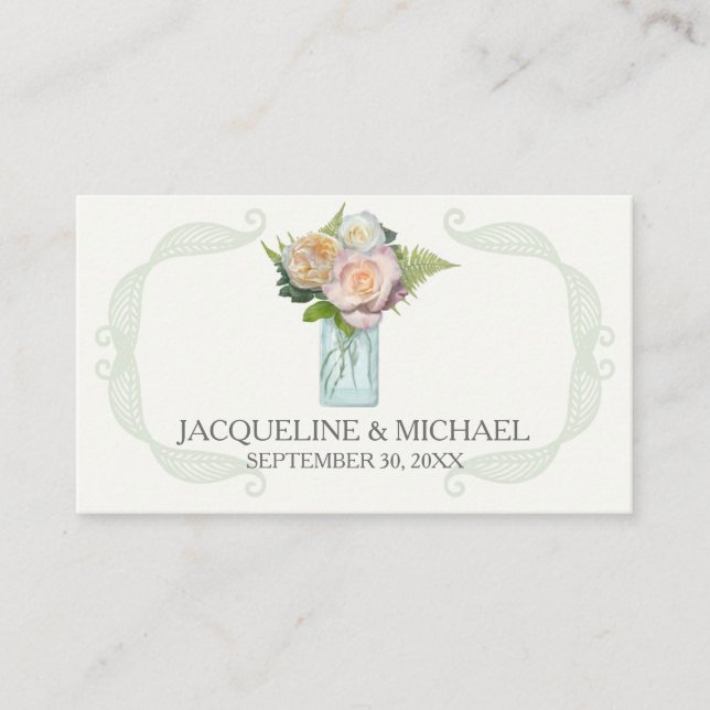 Rustic Blommigt Mason Burk Ro Escort Bord Seating Placeringskort (Framsida)