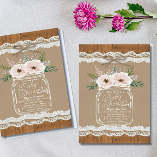 Rustic Blommigt Mason Burk Snöre & Twine Baby Show Inbjudningar