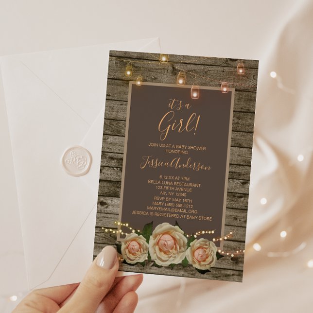 Rustic Blommigt Mason Burk String Light Baby Showe Inbjudningar (Skapare uppladdad)