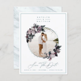 Rustic Blommigt Mint-ramfoto och -kalligrafi Spara Datumet