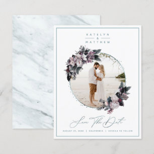 Rustic Blommigt Mint-ramfoto och -kalligrafi Spara Datumet