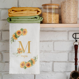Rustic blommigt monogrammad namn personlig kökshandduk