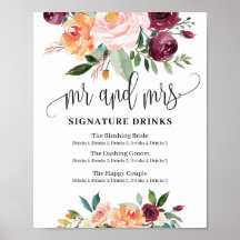 Rustic blommigt mr och Mrs namnteckning dryckessky