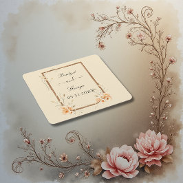 Rustic Blommigt Neutralt Bröllop Underlägg Papper Kvadrat