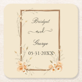Rustic Blommigt Neutralt Bröllop Underlägg Papper Kvadrat