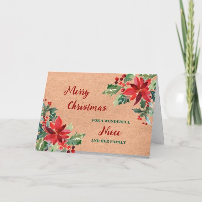 Rustic Blommigt Niece & Family God jul Kort (Framsida)