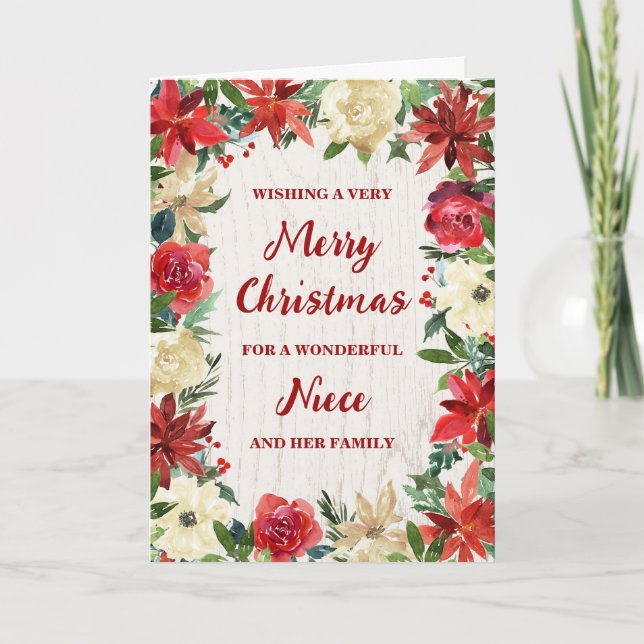 Rustic Blommigt Niece & Family God jul Kort (Framsida)